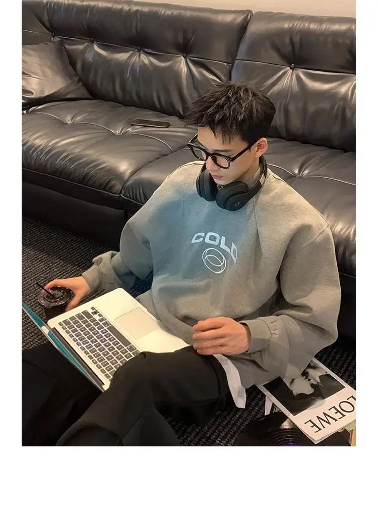 Korean Personality Street Casual Masculine Temperament Initials Printed Sweatshirt Trendy Men Women Pullover High Collar Hoodie