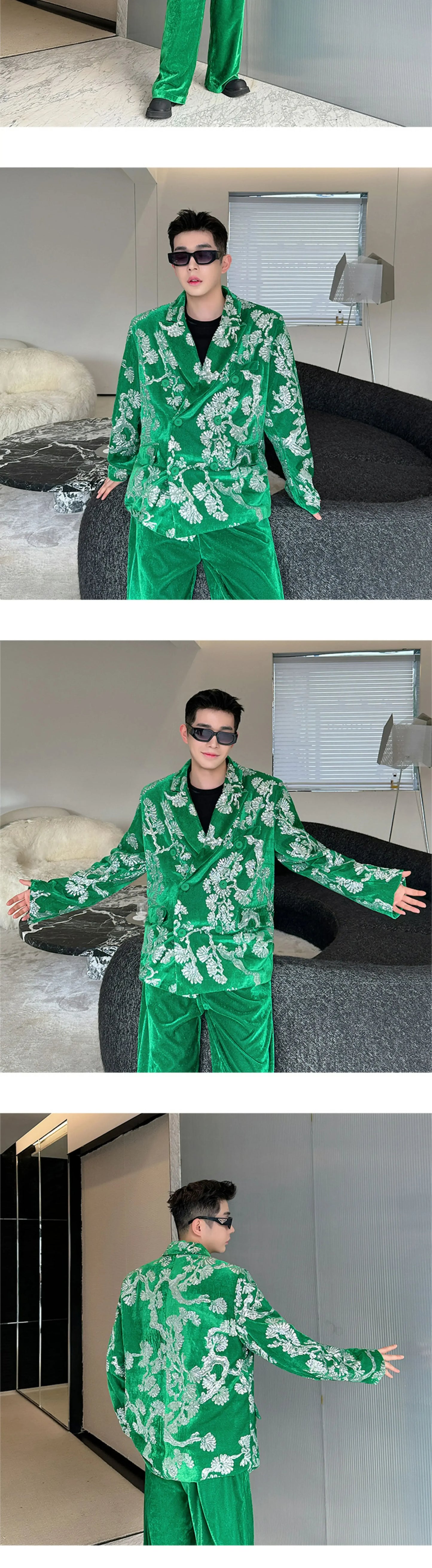 men sequin embroidery velvet loose casual 2 pieces suits blazers jacket pant sets stage party dress suits performance costumes unique default style 2846