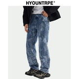designer human printed denim jeans mens new casual zipper straight hip hop jeans streetwear baggy pants joggers graphic jeans relaxed fit joggers