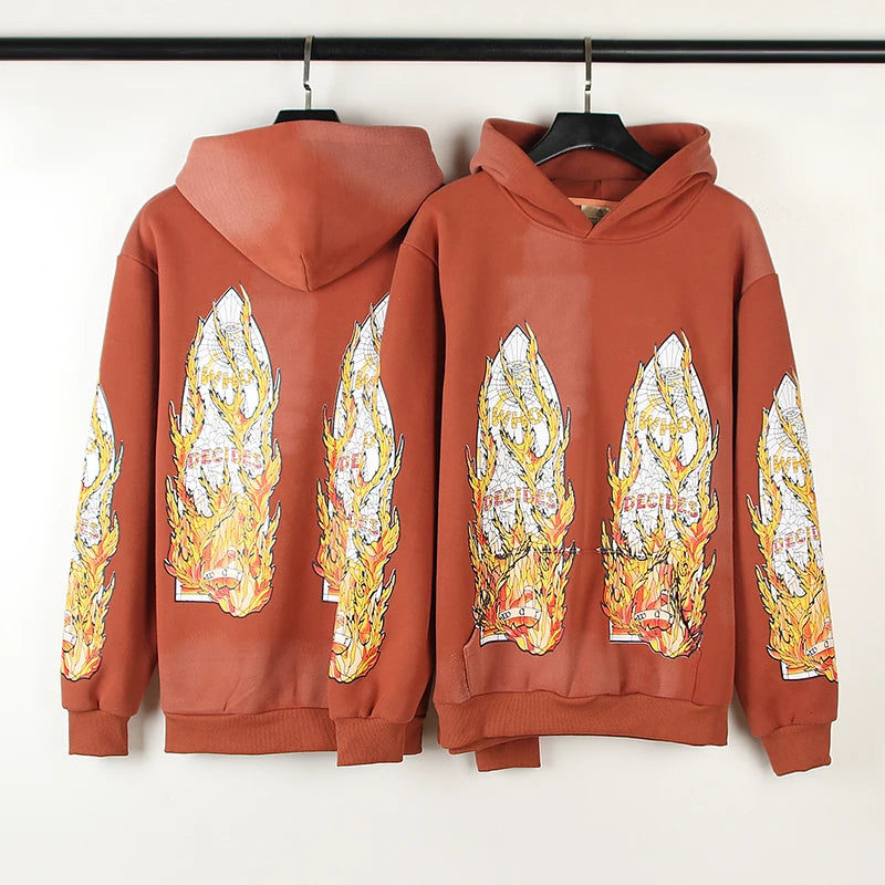 Graffiti Mud Dyed Pullover Fleece Hooded Sweatshirts For Men And Women