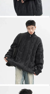 Autumn and Winter American New Style Men and Women Trendy Personalized Stand up Collar Knitted Shirt Couple Loose Retro Simple