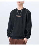 Men Handsome Splice Embroidery Fashion Loose Casual Pullover Sweatshir