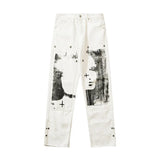men punk denim pants y2k streetwear hip hop graffiti graphic print straight jeans pants fashion harajuku casual trousers grunge denim street jeans