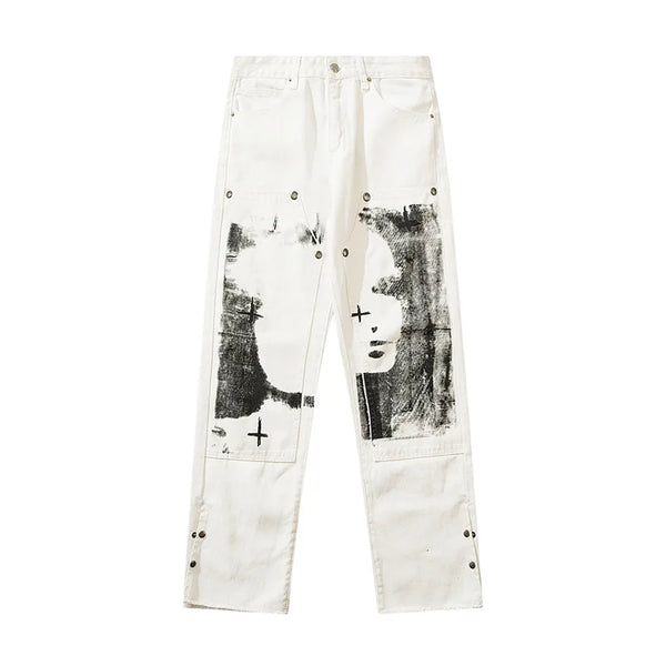 men punk denim pants y2k streetwear hip hop graffiti graphic print straight jeans pants fashion harajuku casual trousers grunge denim street jeans