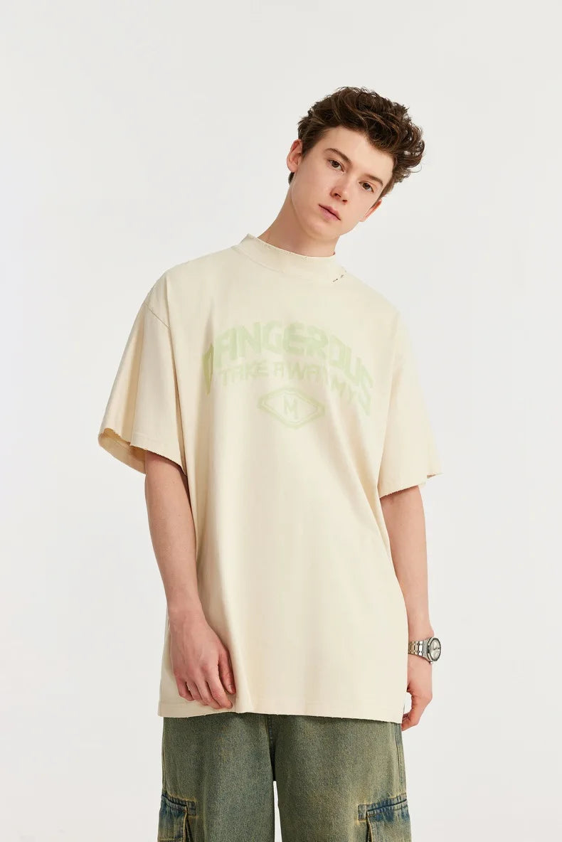 Harajuku Aesthetic piece – Japanese Loose Turtleneck Mens Printed Short Sleeved T Shirt