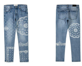 mens high street paisley print denim jeans casual hip hop distressed jeans slim fit skinny denim pants joggers streetwear men unique joggers style 1240