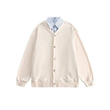 mens casual 2 pcs sets fake two pieces cotton shirt corduroy street wide leg pants sets japanese college retro couples suit unique default style 4577