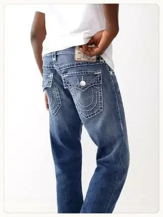true religion y2k gothic vintage hip hop street leisure denim pants fashion embroidered straight leg wide leg jeans men clothing unique jeans style 4145