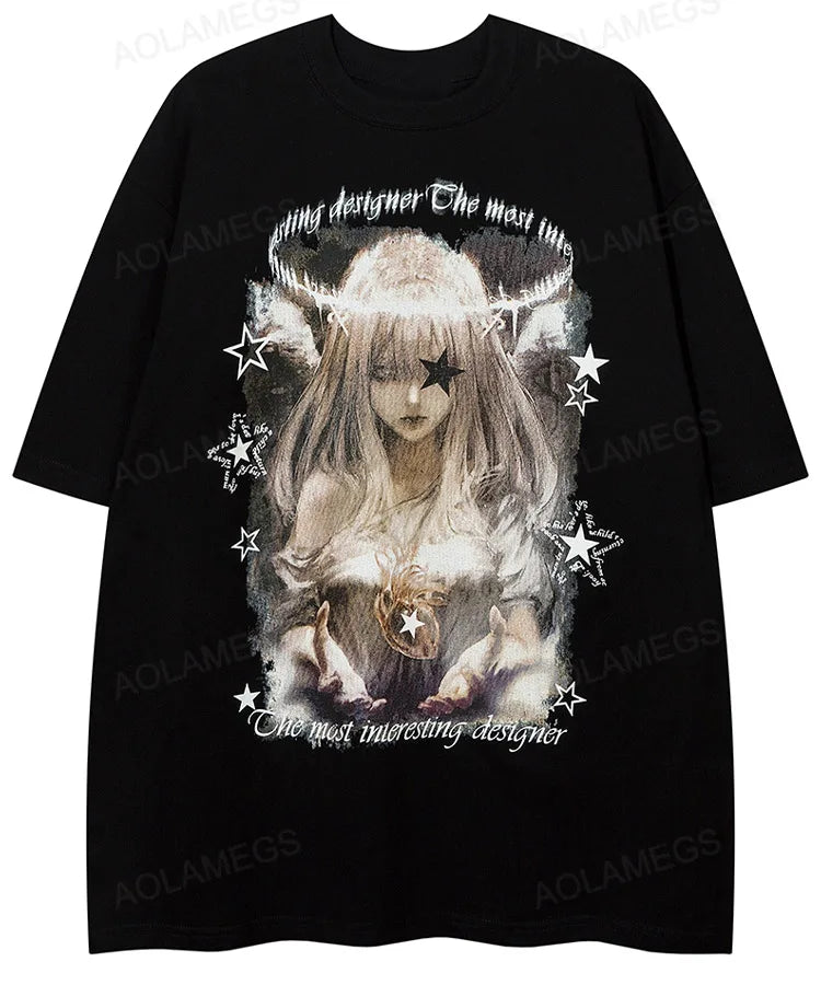 Vaporwave Crying angel – 2023 Streetwear Harajuku Men T Shirt Girl Letter Graphic Tsh