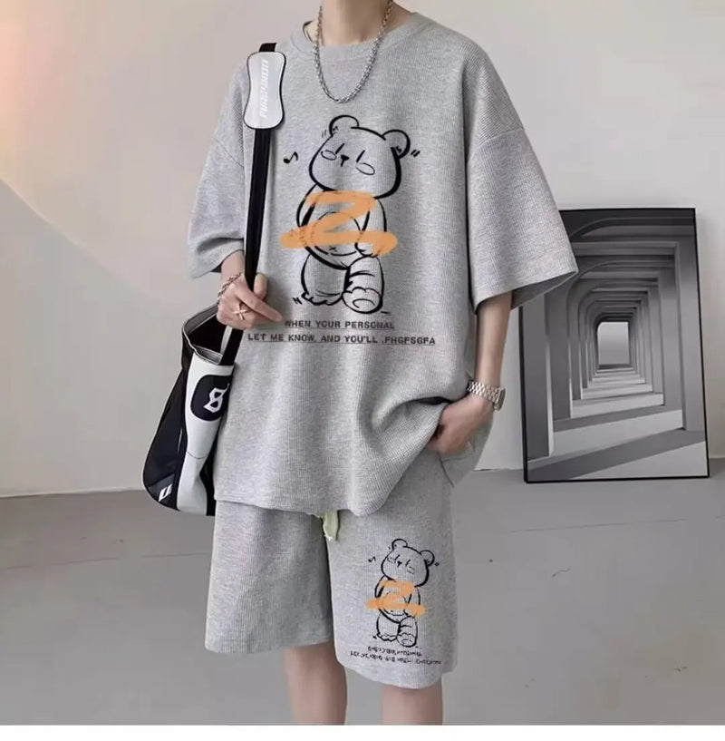 Vaporwave Crying angel – Summer Men Tracksuit Japan Cartoon Streetwear Cool Bear Prin