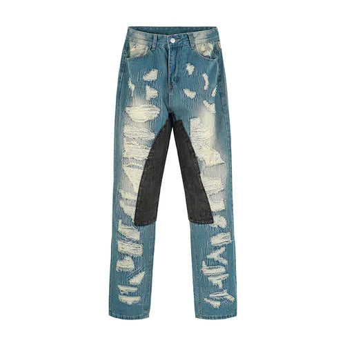 destroy ripped scratched patchwork denim jeans mens casual straight biker zipper trousers streetwear hip hop jean pants joggers unique joggers style 3897