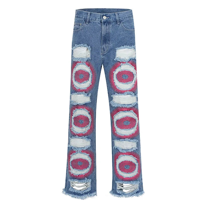fashion ripped holes denim jeans harajuku embroidery straight jean trousers y2k trouser unisex hip hop streetwear jeans pants unique jeans style 2277