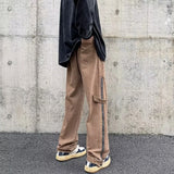 2023 cool design side zipper baggy men cargo jeans pants vintage brown straight cotton hip hop long trousers pantalones hombre utility cargo pants