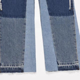 patchwork design denim flare jeans pants men casual zipper straight biker trousers jeans fashion streetwear hip hop jean joggers unique joggers style 2586