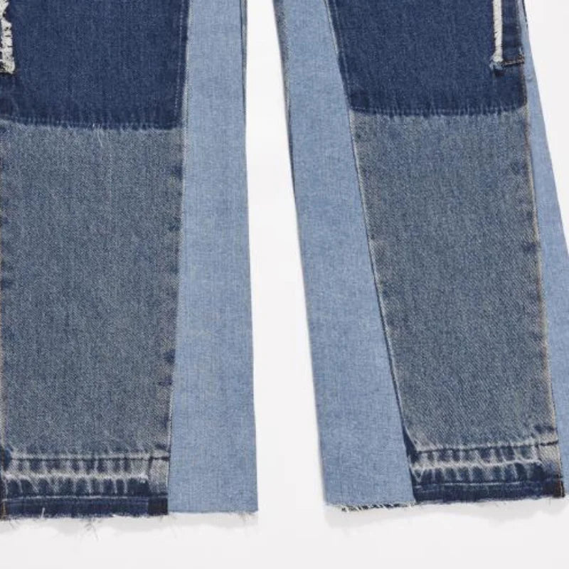 patchwork design denim flare jeans pants men casual zipper straight biker trousers jeans fashion streetwear hip hop jean joggers unique joggers style 2586