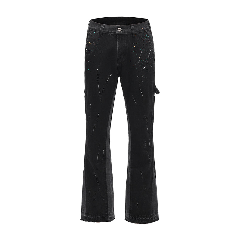 vintage streetwear flared jeans denim hip hop splashing ink wide leg jean overalls for men fashionable retro patchwork jeans y2k unique jeans style 486