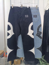 letter embroidery pu leaher patchwork baggy y2k jeans mens streetwear straight oversized denim trousers unisex cargo pants unique cargo style 42