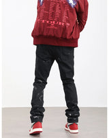 harajuku scratched ripped holes denim jeans mens zipper jeans hip hop fashion streetwear new casual straight joggers jean pants unique joggers style 2652
