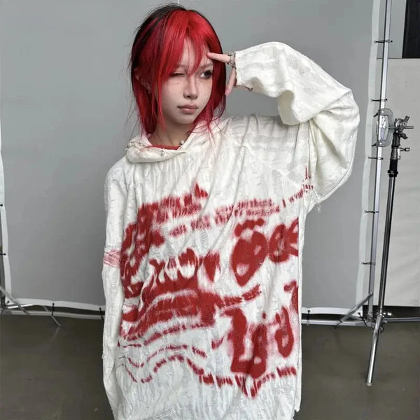 Korean Top Female Fashion American Y2K Dark Punk Hole Chic Designed Ho