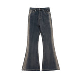 RO Style Gradient Washed Sashes Flare Jeans Unisex Streetwear Baggy Y2K Bell-bottoms Harajuku Loose Casual Denim Trousers