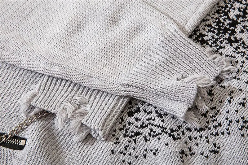 grunge knit sweater with heavyweight fabric, layered urban look for cold weather, street fashion menswear trend for seasonal 