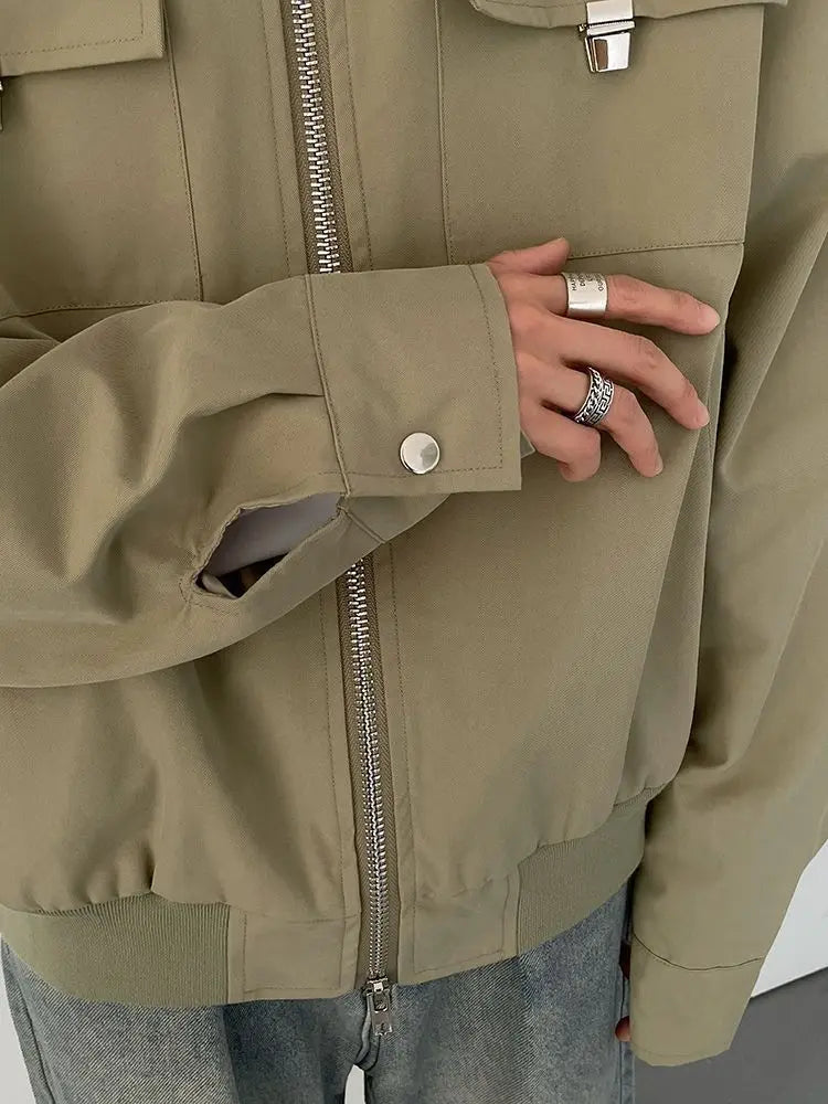 Autumn and Winter Korean Style Season Fashionable Retro Airplane Jacket Men's Loose Street Y2K Niche Shoulder Pad Lapel Jacket