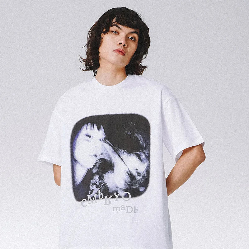 Skatercore Graphic tee – Streetwear T Shirt Men Hip Hop Illusion Girl Letter Print T