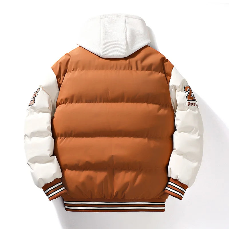 Winter Jacket Men's Two-piece  Hooded Cotton College Style Large Size Warm Baseball Varsity Jacket