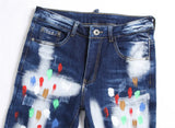 fashion distressed white washed denim jean pants colorful graffiti printed casual biker hip hop jeans slim joggers mens jeans unique joggers style 4579