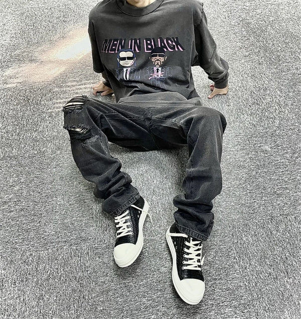 Sadcore Streetwear top – Y2K Vintage Retro 90S Style Anime Printing Juggle Men In Bla