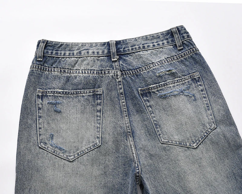 distressed frayed hole washed baggy jeans pants unisex pantalones hombre streetwear y2k straight casual denim trousers oversized unique jeans style 5891