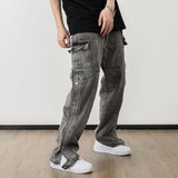 men fashion denim jeans casual bottom button open straight jeans with pockets hip hop streetwear zipper cargo joggers jean pants unique joggers style 2512