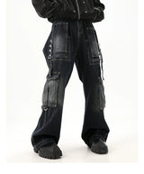 fashion punk rings streetwear loose pants unisex casual multiple pockets wide legs jean pants hip hop joggers men baggy jeans unique joggers style 1504