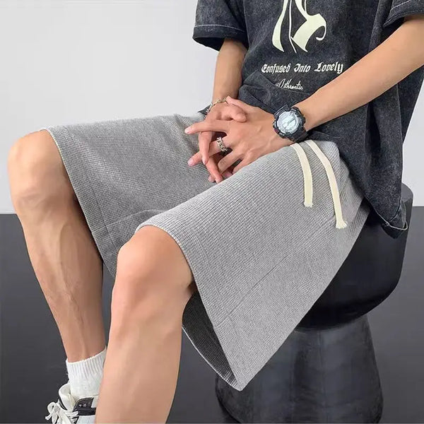 korean sports shorts men new summer hot style loose casual waffle five point pants teenagers solid color versatile niche pants relaxed fit shorts