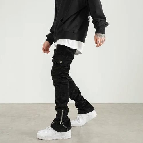 mens corduroy cargo pants new casual hip hop side pockets skinny trousers streetwear bottom zipper fashion slim fit pant joggers unique joggers style 4098