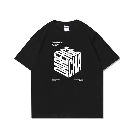 Cyberpunk Crying character – Summer High Street Cube Letter Printed T Shirt Men Casual Lo