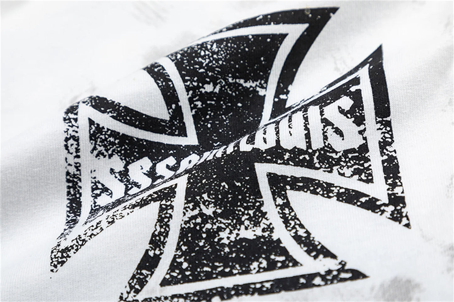 sssaint Louis Vintage Dirty Worn Distressed Cross Print High-Street Graffiti Long Sleeve T Shirt Pullover Summer
