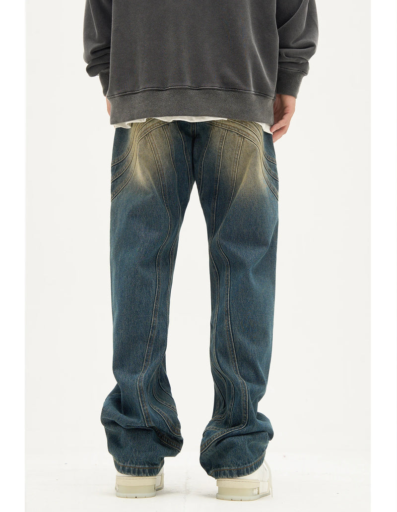 mens retro washed denim jeans loose straight pants 2023 new fashion streetwear trousers hip hop casual zipper jean pants joggers unique joggers style 2491