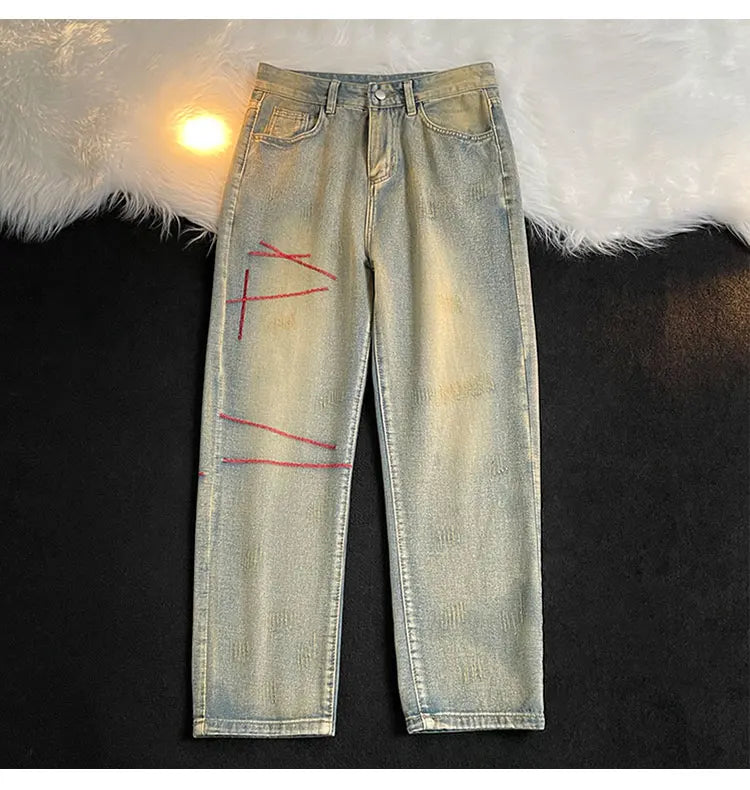 jeans mens spring and autumn retro casual straight leg pants design wide leg long pants cargo pants men unique cargo style 4130