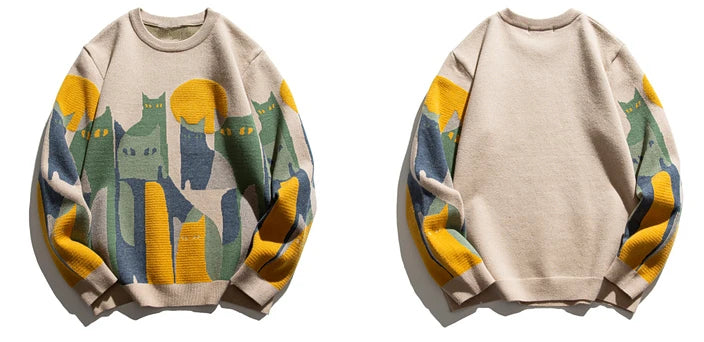 fashion knitted sweater mens autumn winter o neck cats pattern pullover streetwear unisex casual loose sweaters jumper knitwear - anime inspired graphic hoodie, unisex casual winter pullover, trendy hip hop fashion hoodie