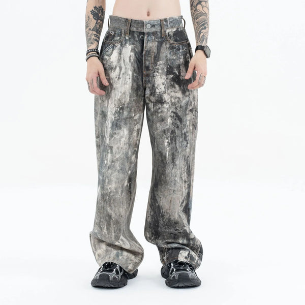 Autumn and winter 2024 new digital printed camo splash ink baggy jeans