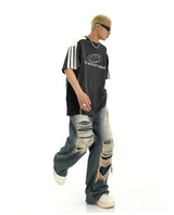 fashion ripped holes denim jeans harajuku patchwork straight jean trousers y2k trouser mens hip hop streetwear baggy jeans pants unique jeans style 4609