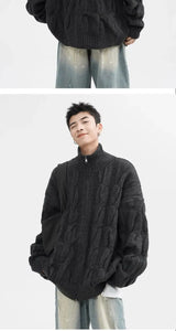 Autumn and Winter American New Style Men and Women Trendy Personalized Stand up Collar Knitted Shirt Couple Loose Retro Simple