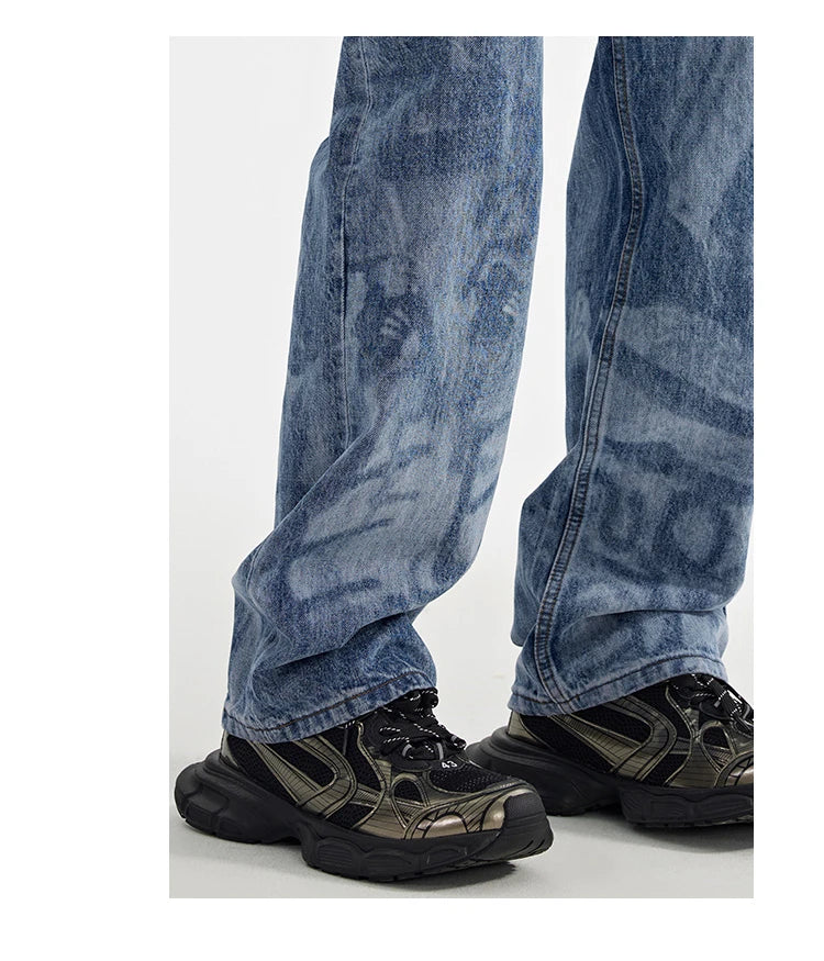 designer human printed denim jeans mens new casual zipper straight hip hop jeans streetwear baggy pants joggers graphic jeans unique joggers style 680