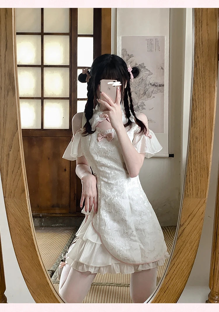 Vintage Chinese Style Cheongsam High Split Mini Dress 2024 Tie Dye Gothic Women Aesthetic Bandage Dresses Y2k Sexy Bodycon Robe