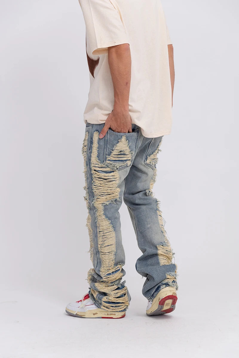 distressed skinny flared jean for mens big washed destroyed ripped denim jeans hip hop street wear blue biker jean pant women unique jeans style 200