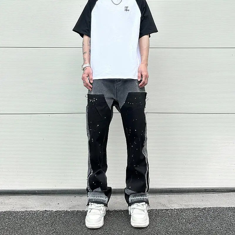 color washed denim mens jeans pants fashion graffiti patchwork loose biker red jeans streetwear hip hop casual straight pants unique jeans style 5193