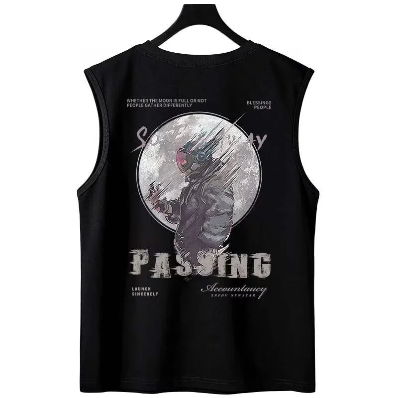Cyberpunk Tribal flames – Summer Goth Astronaut Print Sleeveless T Shirt For Men Hip H
