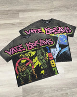 Gothic Aesthetic print tee – European And American Street New Style Washed Retro Anime Pr
