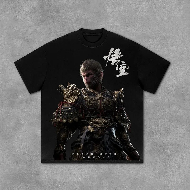 Vaporwave Oversized shirt – Black Myth Wukong Printed Oversized Short Sleeved Top Men Y2